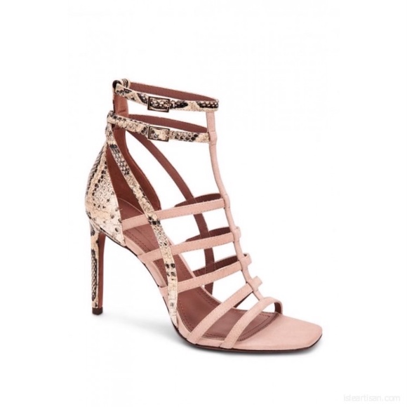 BCBGMAXAZRIA Ilsa Sandal Snake Natural Tea Rose Leather Stiletto Heel Pump 9.5 - Picture 3 of 7